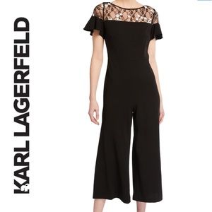 Karl Lagerfeld Paris:Lace floral cropped Jumpsuit